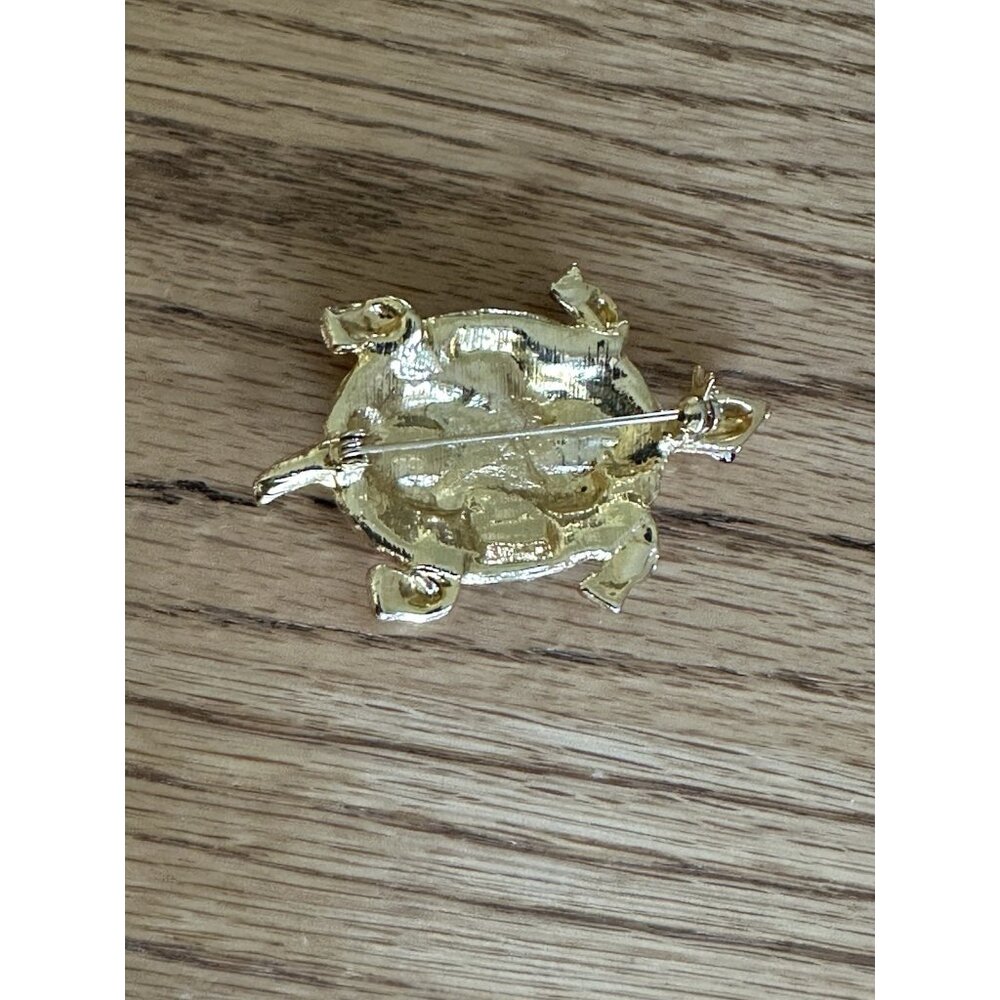 Crystal Rhinestone Turtle Brooch Pin Gold Toned Enamel Multi-Colored - Picture 3 of 6